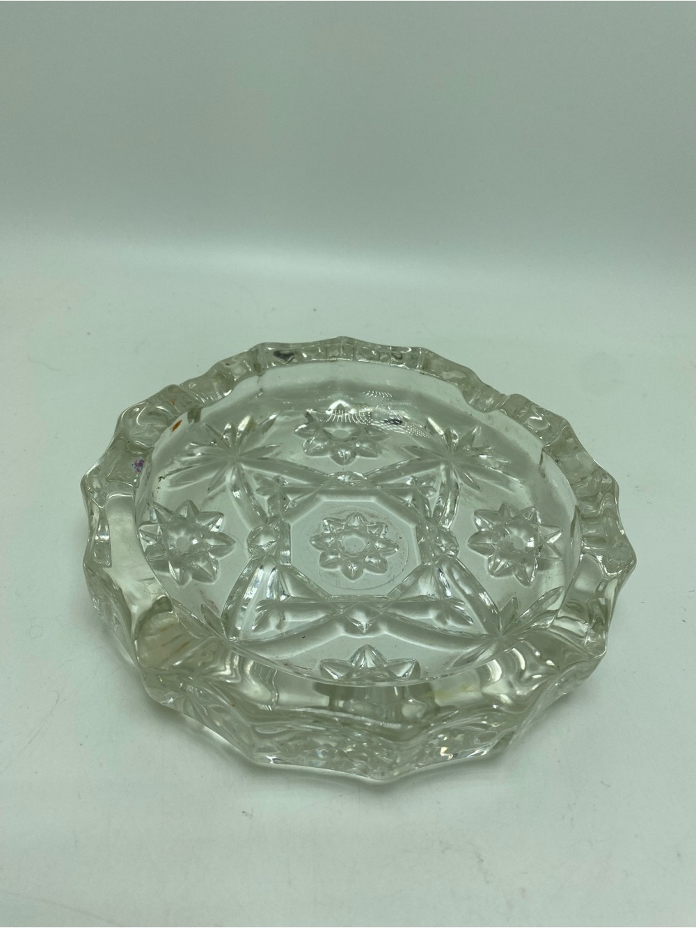 Vintage Anchor Hocking Clear Pressed Glass Ashtray Star Pattern